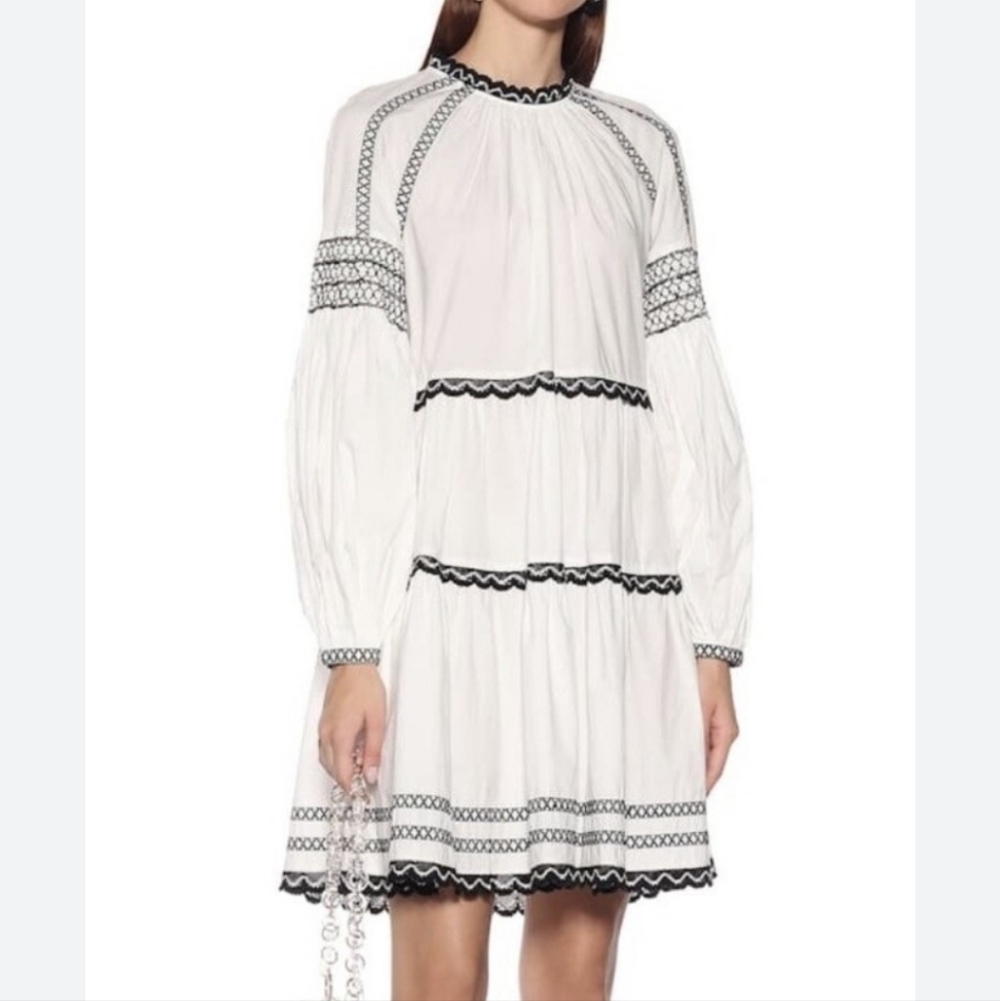 Ulla Johnson White Mini Dress with Black Trim